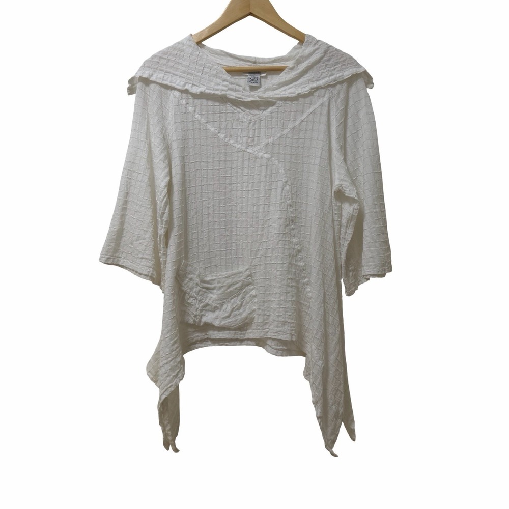 Dorman Womens Gauzy Asymmetrical Hem Flowy‎ Top Size M White Coastal Lagenlook